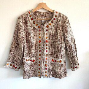 JUST B BROWN BOHEMIAN BOHO LINEN BUTTON DOWN JACKET WOMENS VINTAGE SIZE MEDIUM